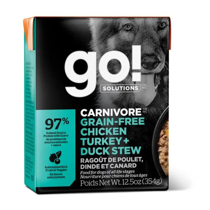 Petcurean GO! CARNIVORE Grain Free Chicken, Turkey + Duck Stew Dog 12/12.5oz 