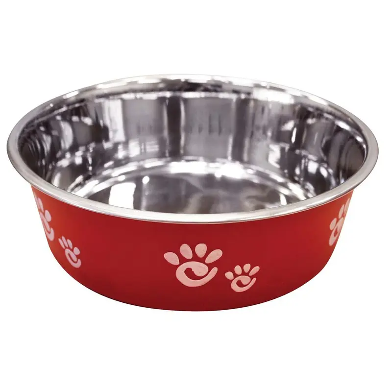 Spot Barcelona Stainless Steel Paw Print Dog Bowl Raspberry 64 Ounces