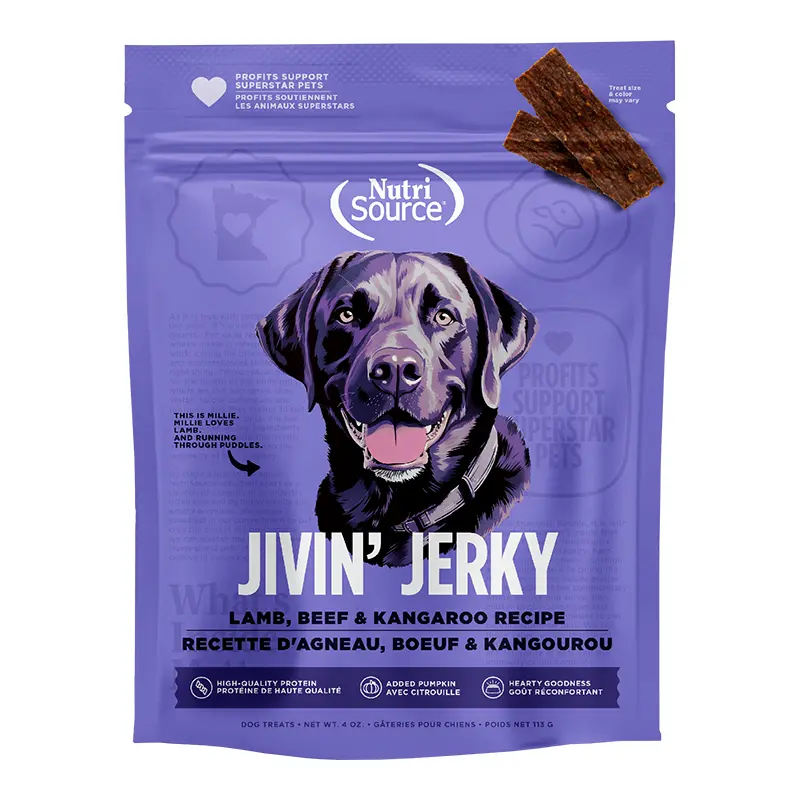 NUTRISOURCE DOG JIVIN JERKY TREAT LAMB, BEEF, KANGAROO 4OZ 