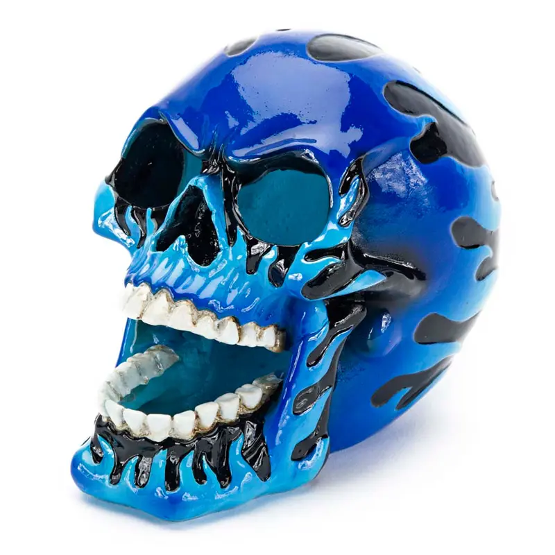 Penn-Plax Flaming Skull Aquarium Ornament Blue 3.5in MD