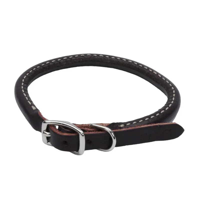 Circle T Latigo Leather Round Dog Collar Brown 3/8 in x 12 in