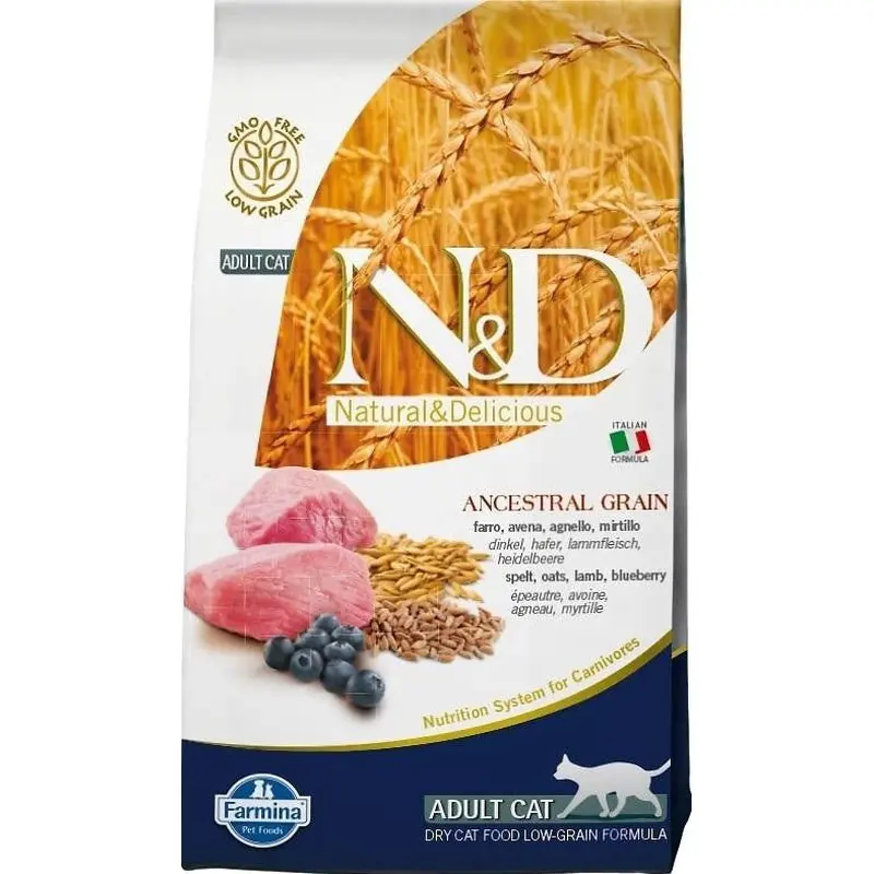 Farmina N&d Natural And Delicious Low Grain Adult Lamb & Blueberry Dry Cat Food-3.3-lb-