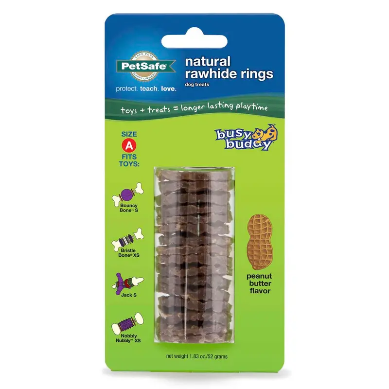 Busy Buddy Natural Rawhide Rings Peanut Butter SM Size A