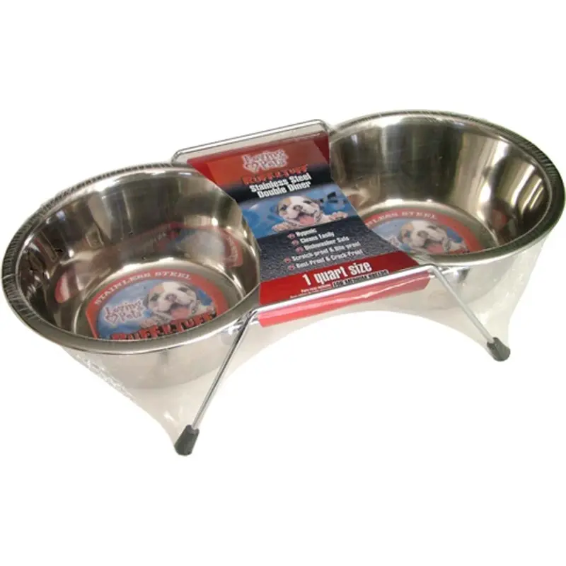 Loving Pets Stainless Steel Double Dog Diner Wrapped Silver 0.5 Pint