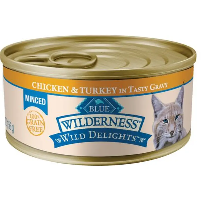 Blue Buffalo Wilderness Cat Wild Delights Minced Adult Chicken Turkey 24 / 5.5 oz