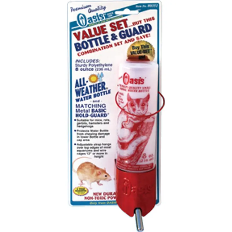 Oasis All-Weather Bottle for Small Animals White, Red 8 Ounces