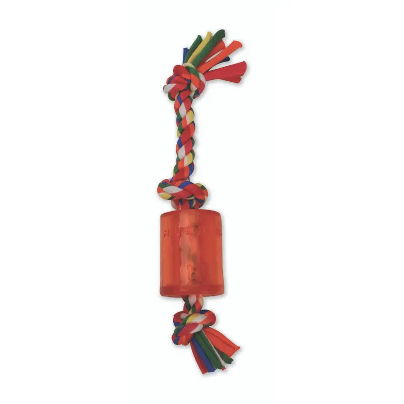 Mammoth Cloth Rope Dog Toy 3 Knot Tug with TPR Squeaker Multi-Color 10in SM
