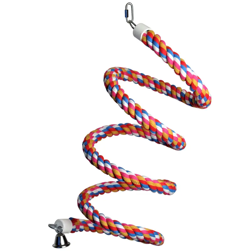 A & E Cages Rainbow Cotton Rope Boing with Bell Bird Toy LG