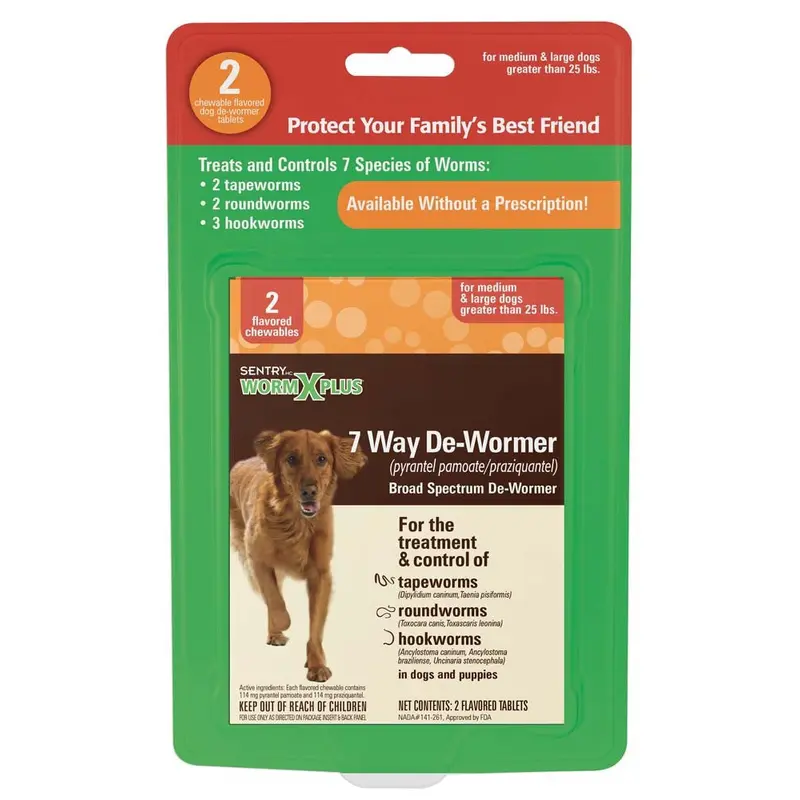 SENTRY Worm X Plus 7 Way De-Wormer for Large Dogs 2 Count