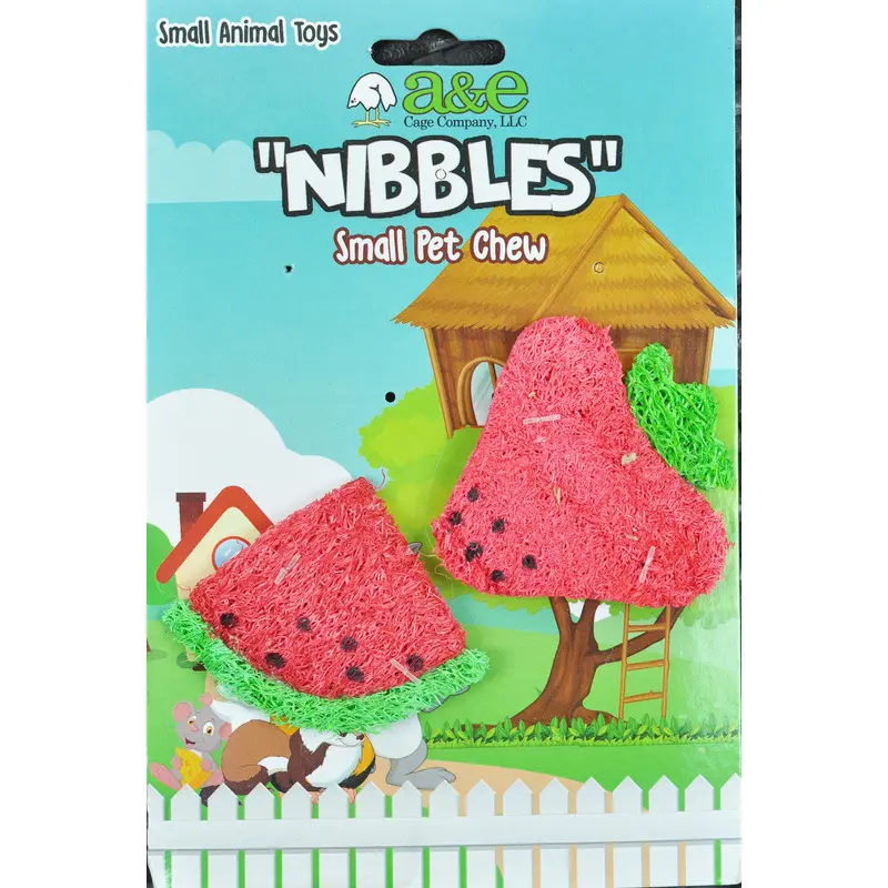 A & E Cages Nibbles Small Animal Loofah Chew Toy Strawberry & Watermelon Slice