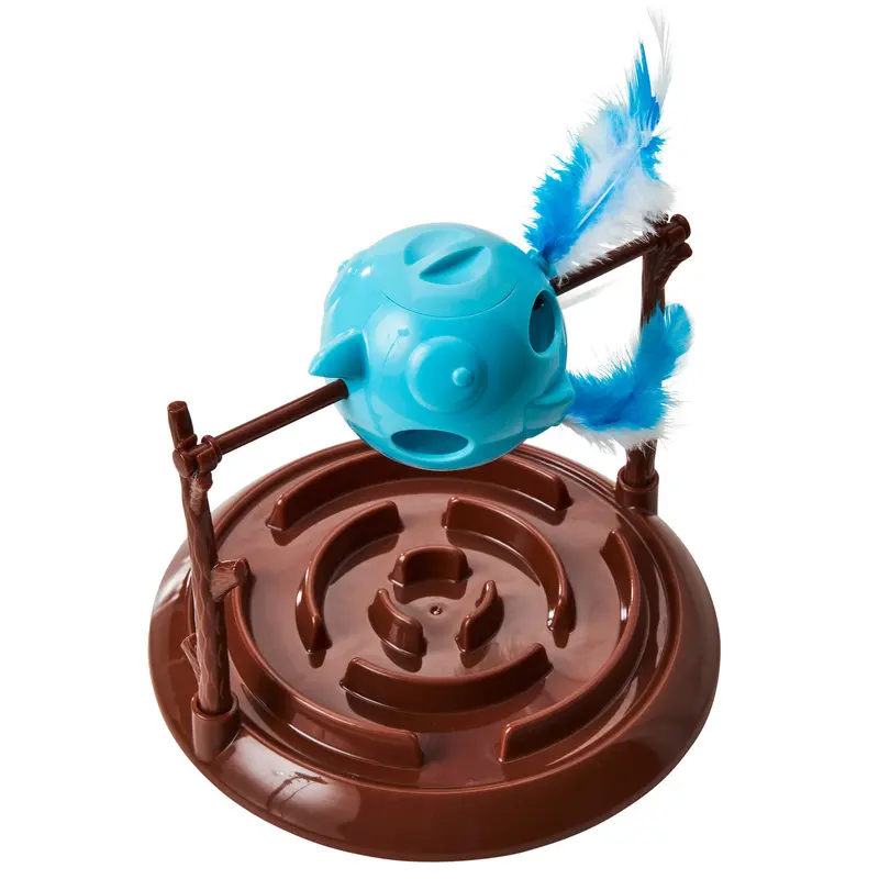 Doc & Phoebe Twirly Bird Cat Treat Dispenser Brown/Blue 5.25in