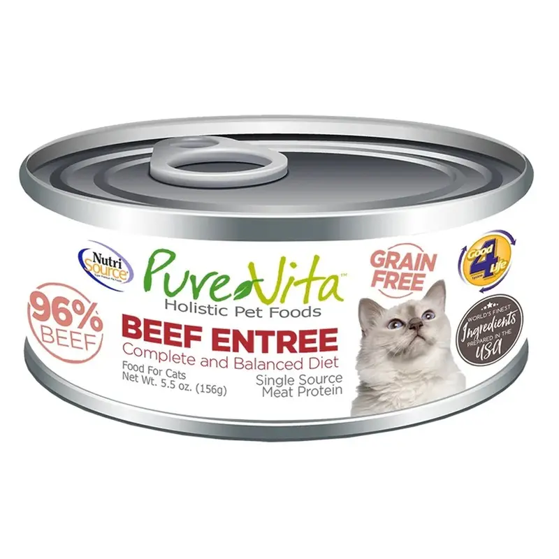 Pure Vita 5oz 96 Percent Grain Free Beef & Beef Liver Entree Canned Cat Food