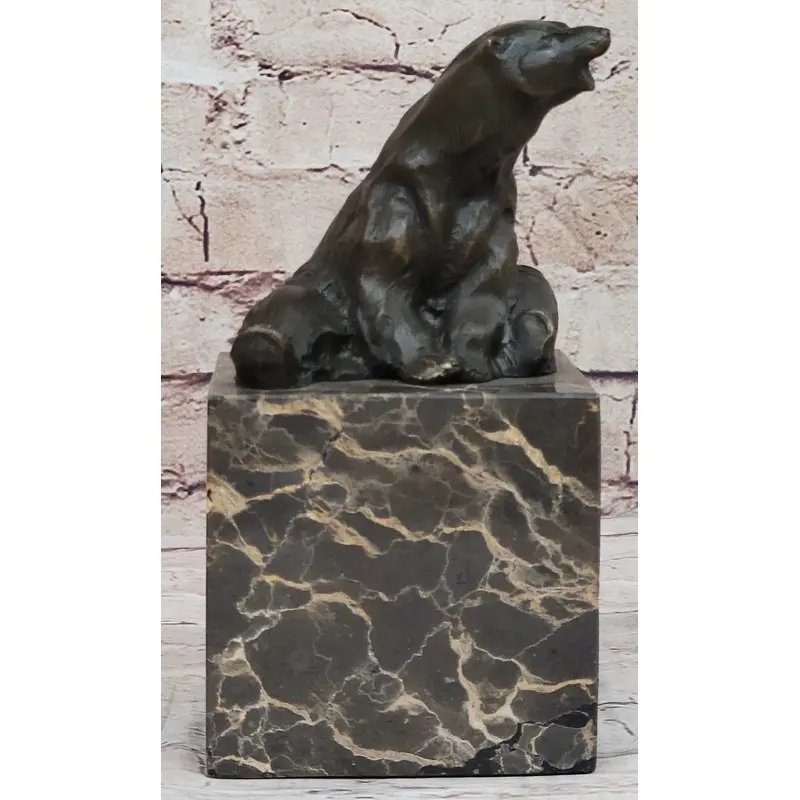 Art Deco Stylish Polar Bear Bronze Sculpture Marble Base Figurine Figure Hotcast