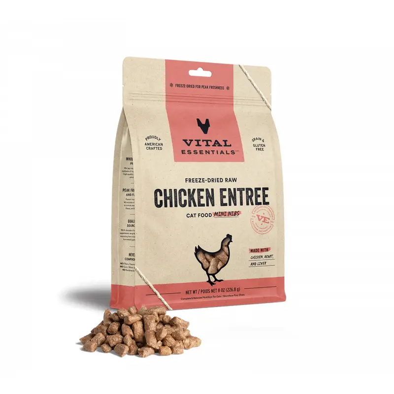 Vital Essentials Grain Free Chicken Mini Nibs Freeze Dried Raw Food for Cats