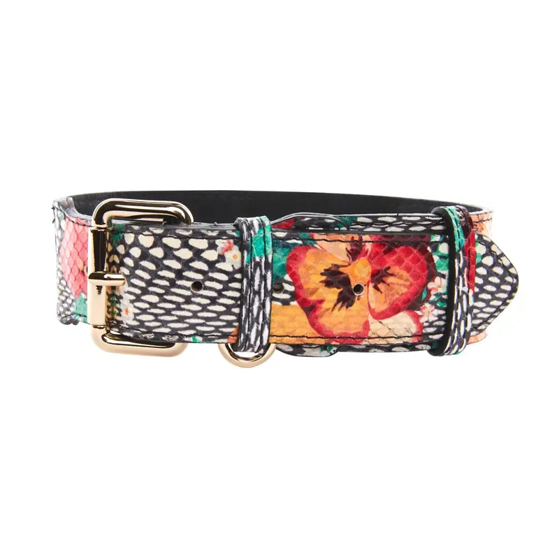 Pansy and Snake Print Embossed Italian Leather With Gold Classic Hardware