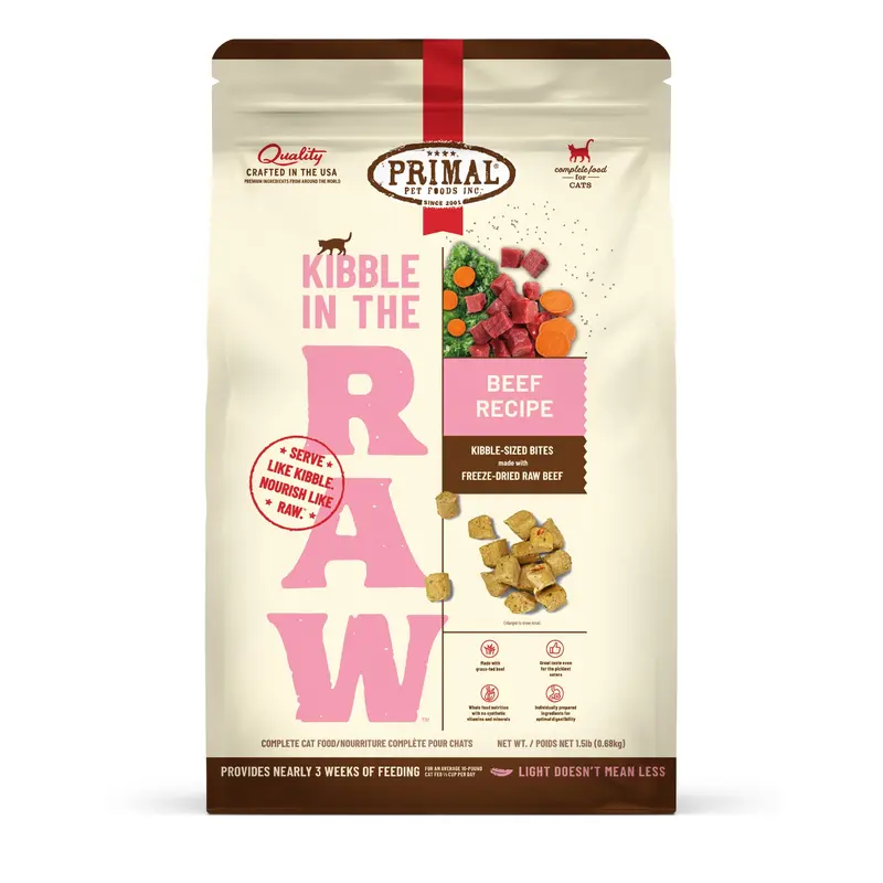 Primal Cat Kibble in the Raw Beef