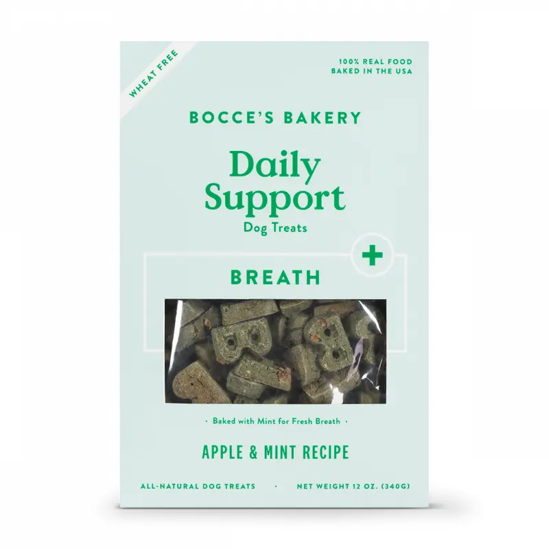 Bocce's Bakery Daily Support Apple & Mint Recipe Functional Breath Biscuit Dog Treats