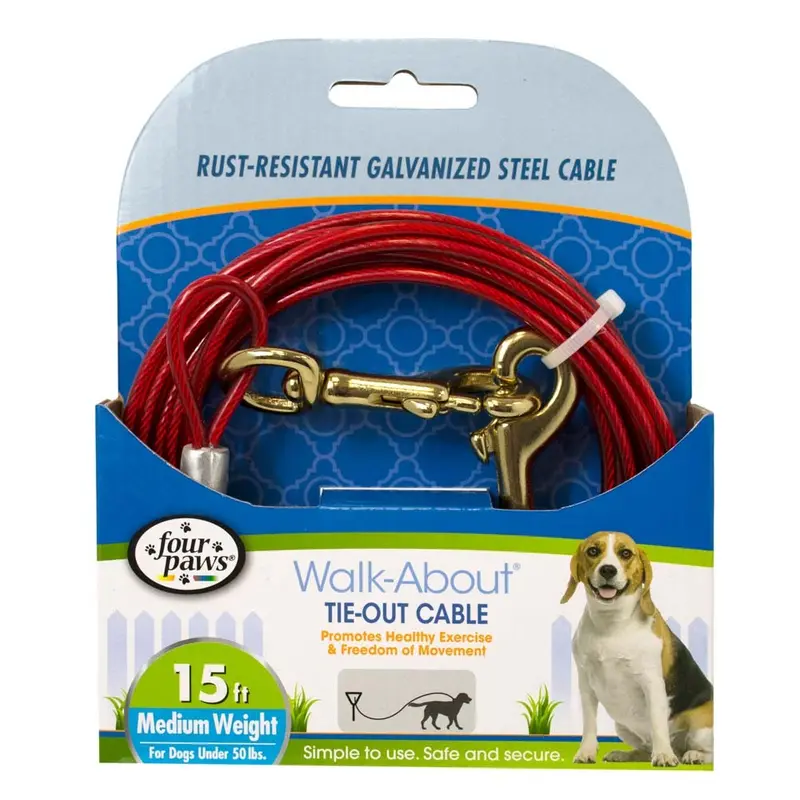 Four Paws Medium Weight Tie-Out Cable Red 15'