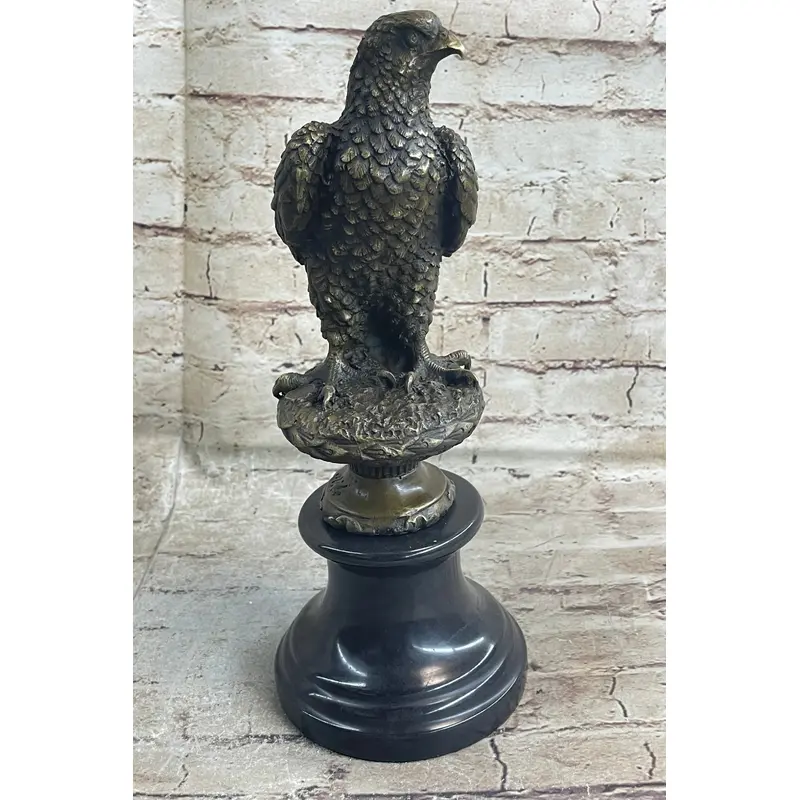 Original Milo Hawk American Eagle Bronze Marble Base Sculpture Bird Figurine Art