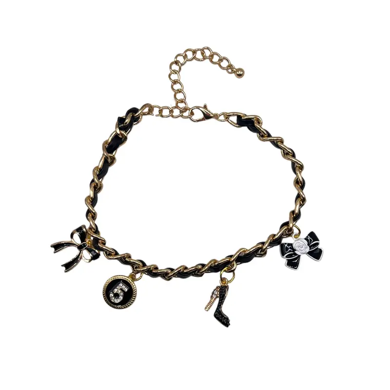 Black and Gold Chain Charms Dog Necklace