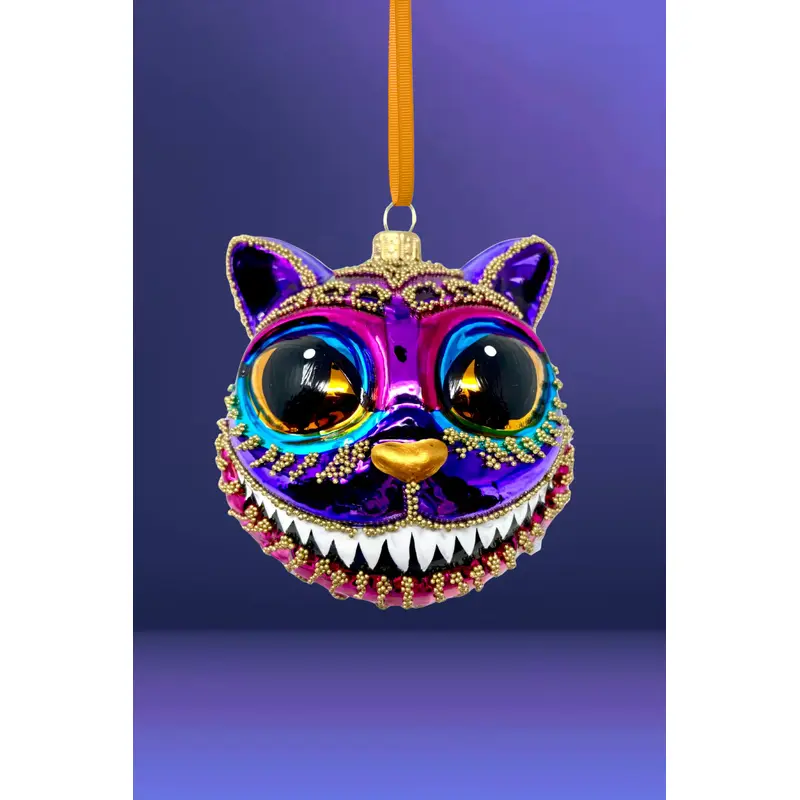 Amethyst Cheshire Cat Glass Ornament