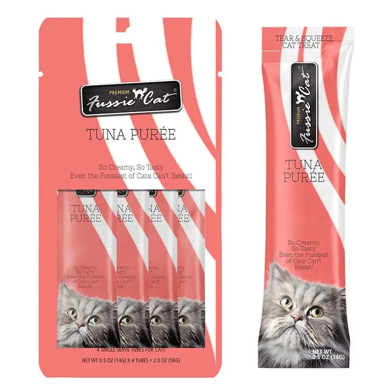 Fussie Cat Tuna Puree Lickable Cat Treats 4 Pk