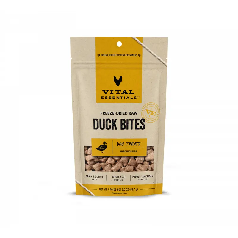 Vital Essentials Freeze Dried Vital Treats Grain Free Duck Nibs Dog Treats