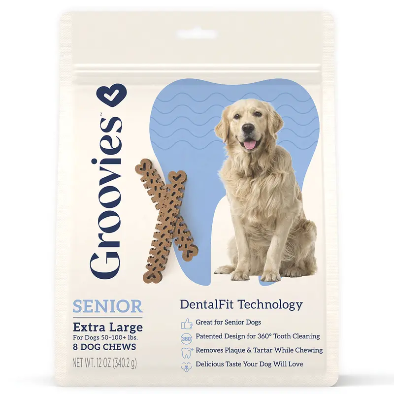 Groovies Senior Dog Dental Chews 12oz X-Large 8ct