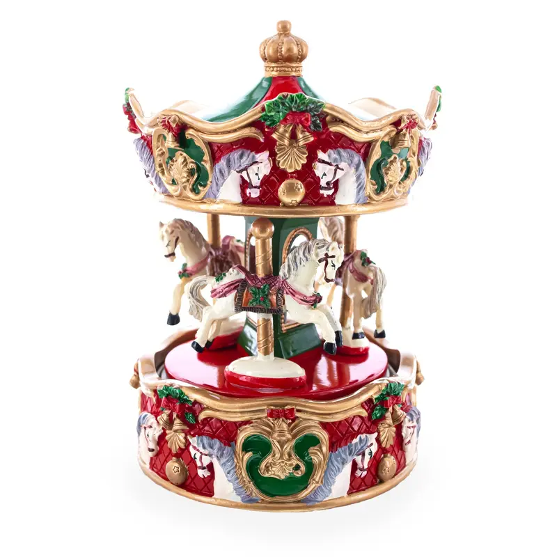 Merry-Go-Round Melody: Musical Christmas Figurine with Spinning Carousel Horses