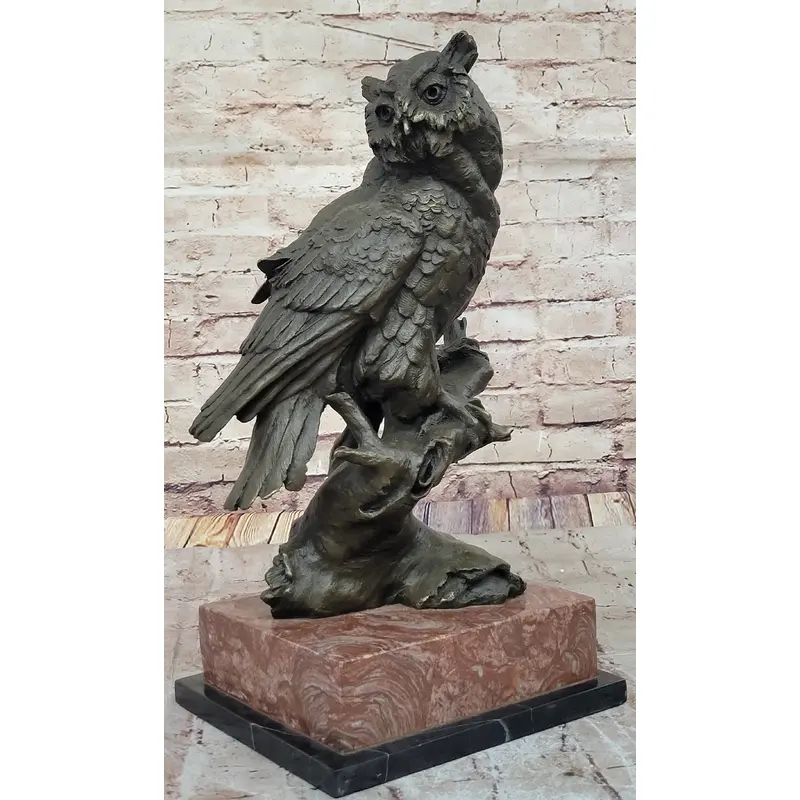Milo Watchful Owl on Branch   Intricately Detailed Bronze Sculpture with Marble Base