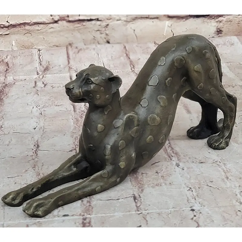Stretching Cheetah Big Cat Bronze Figurine Figure Sculpture Signed Original 5" x 10"
