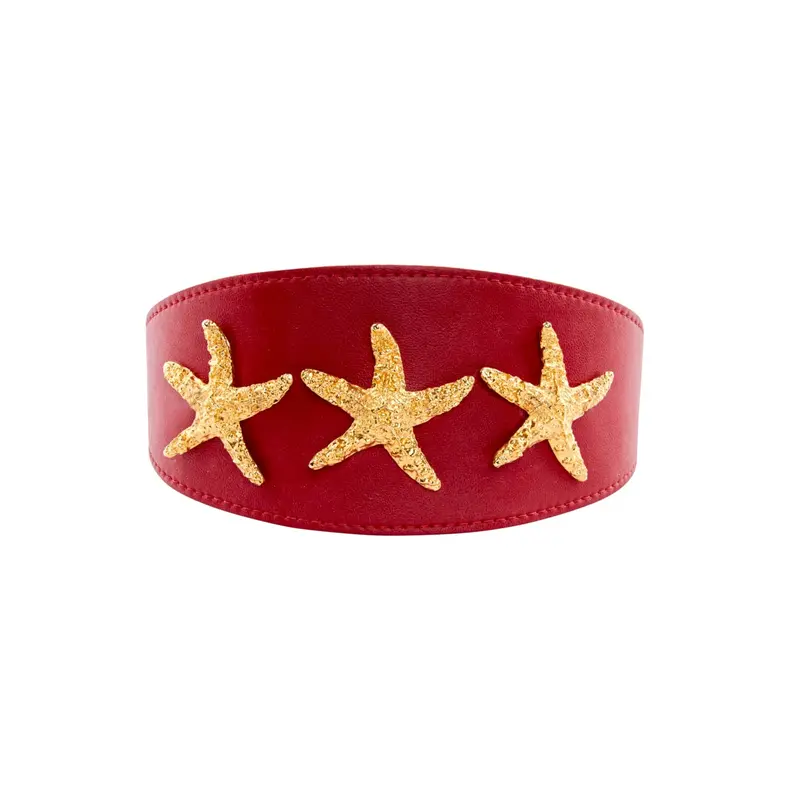 Red Vegan Leather 3 Wide Starfish Collar