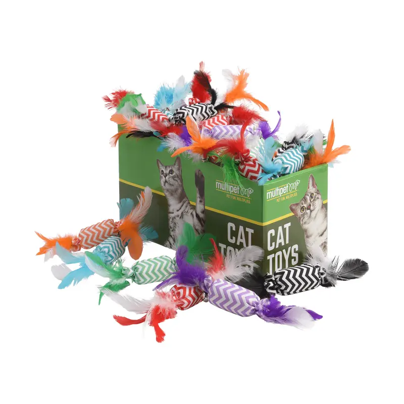 Multipet Cat Toy Candy Crackle with Feathers Catnip 8in Assorted