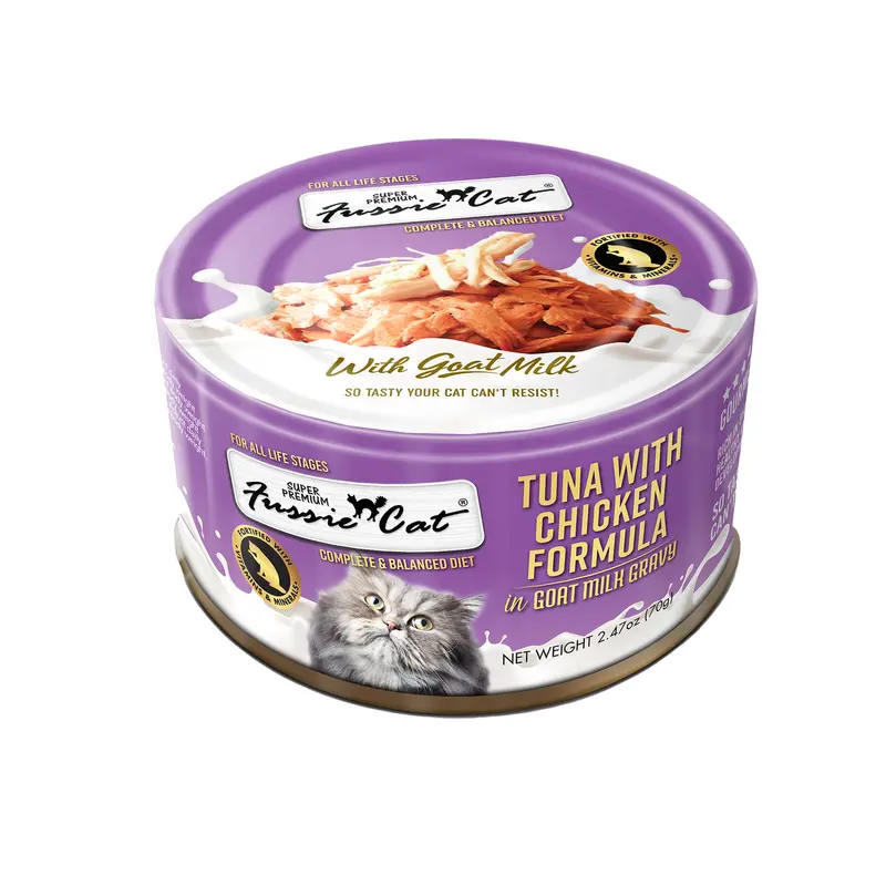 Fussie Cat Premium Tuna w/ Chicken in Goats Milk 2.47oz