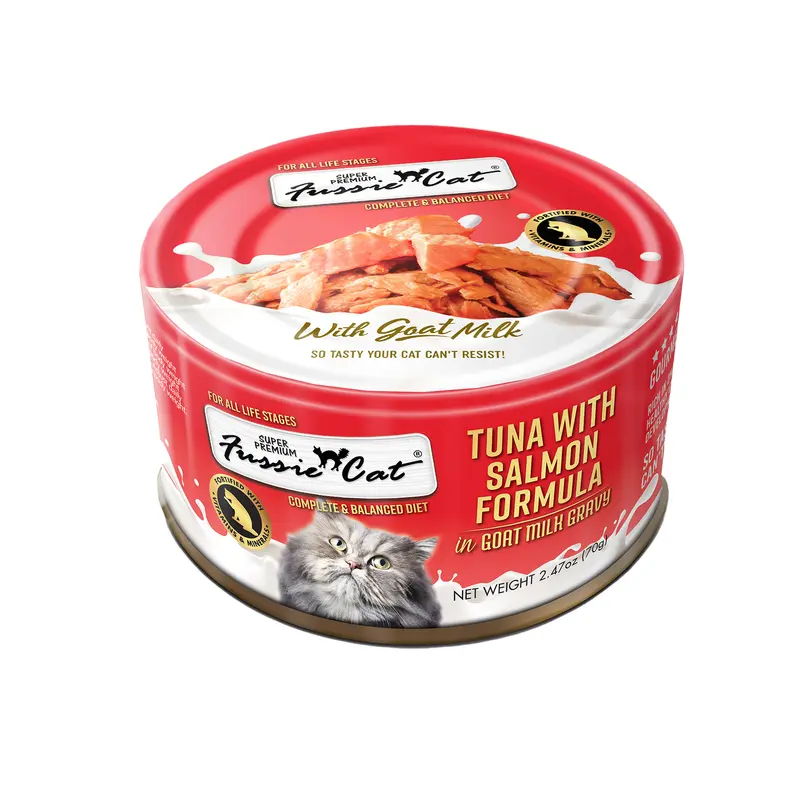 Fussie Cat Premium Tuna w/Salmon in Goats Milk 2.47oz