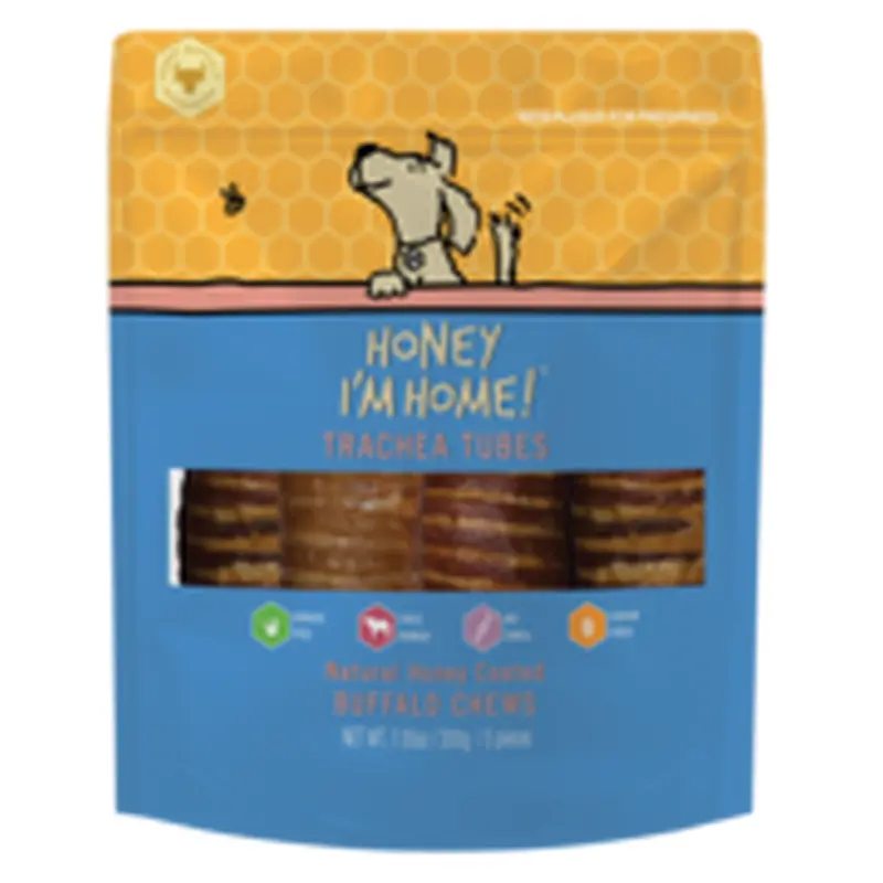 Honey I'm Home Trachea Tubes Natural Honey Coated Buffalo Chews 5pc