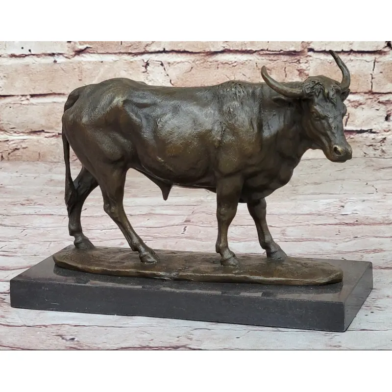 Bronze Bull Cow Cattle Sculpture Statue Figure on Marble Base by Milo