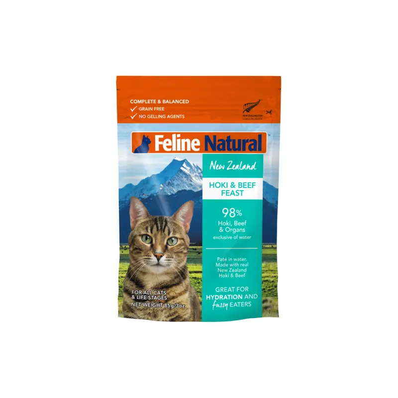 Feline Natural Cat Food Pouches Hoki & Beef 3 oz