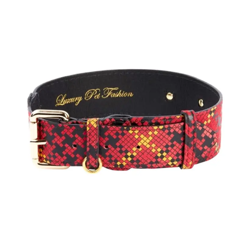 Luxury Pet Fashion Plaid Italian Leather Collar