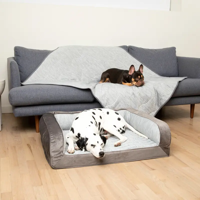 PupChill Cooling Bolster Dog Bed + Waterproof Blanket Bundle - Arctic Grey