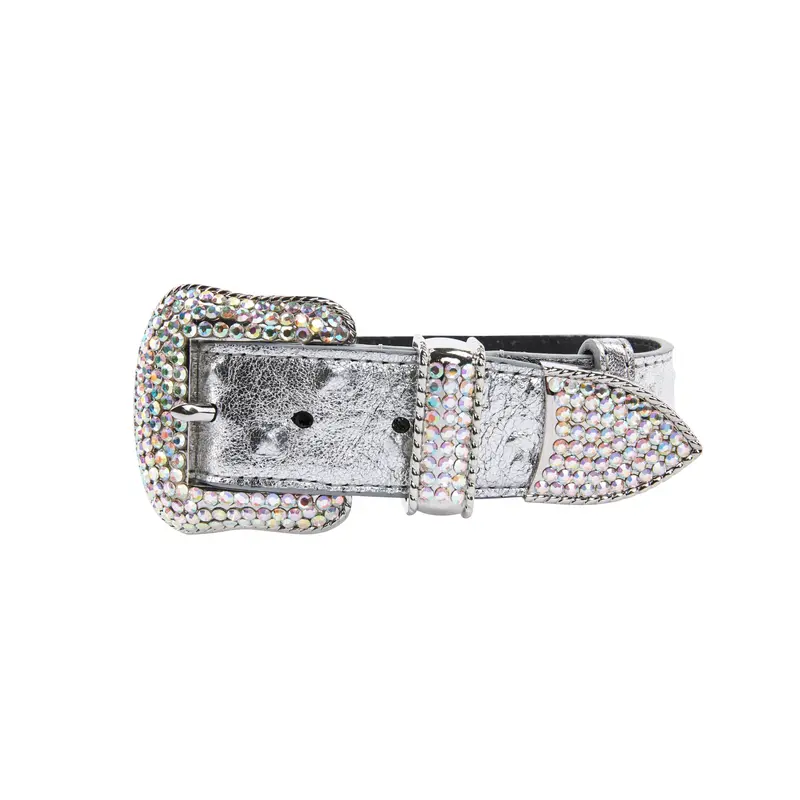 Silver Studded Italian Leather Swarovski Crystal Collar