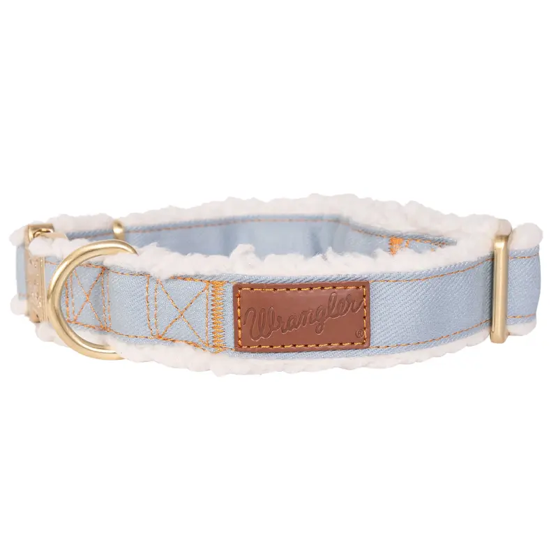 Wrangler Denim and Sherpa Dog Collar  Light Wash
