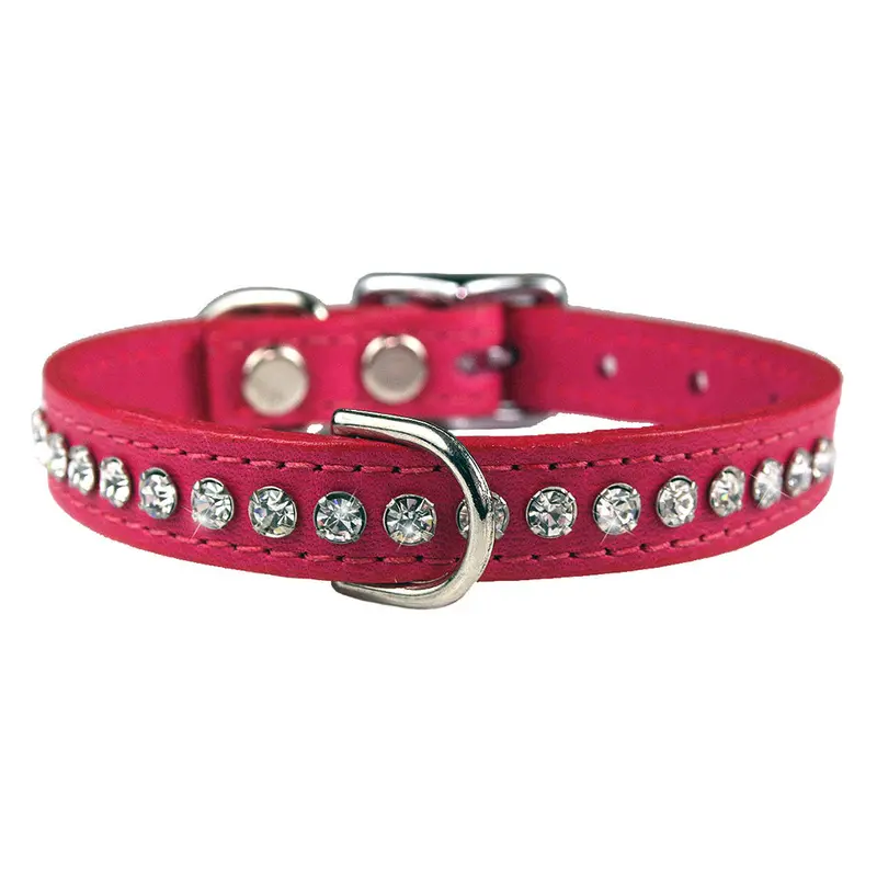 Raspberry Signature Leather Crystal Collar