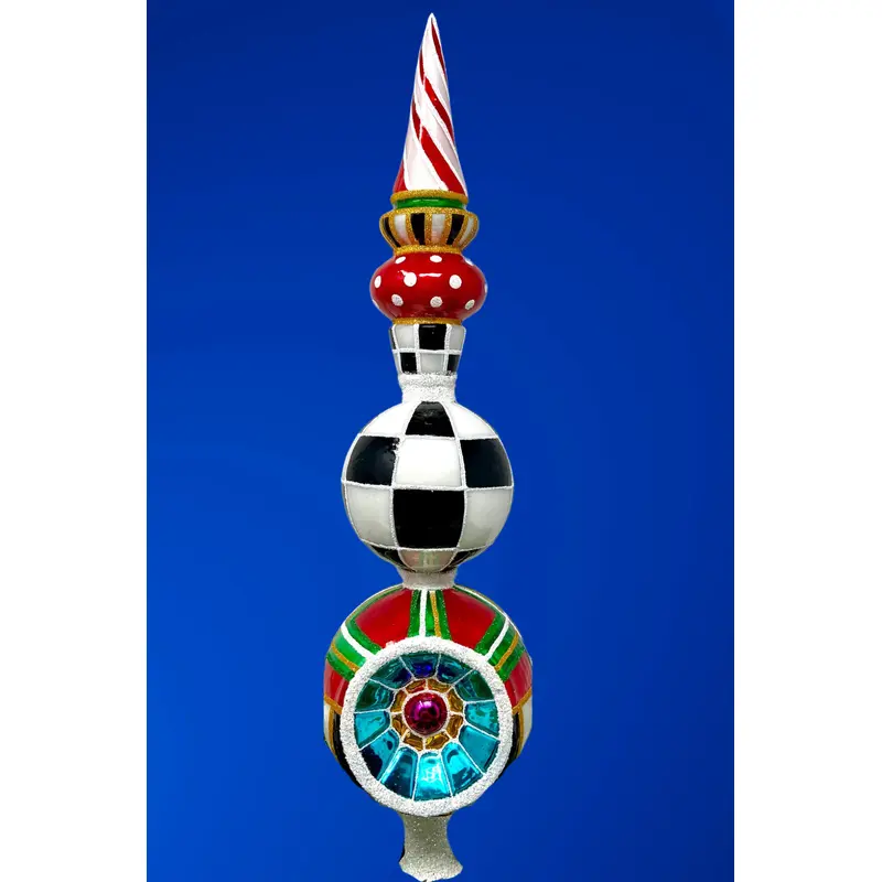 Red Tartan Glass Finial Tree Topper