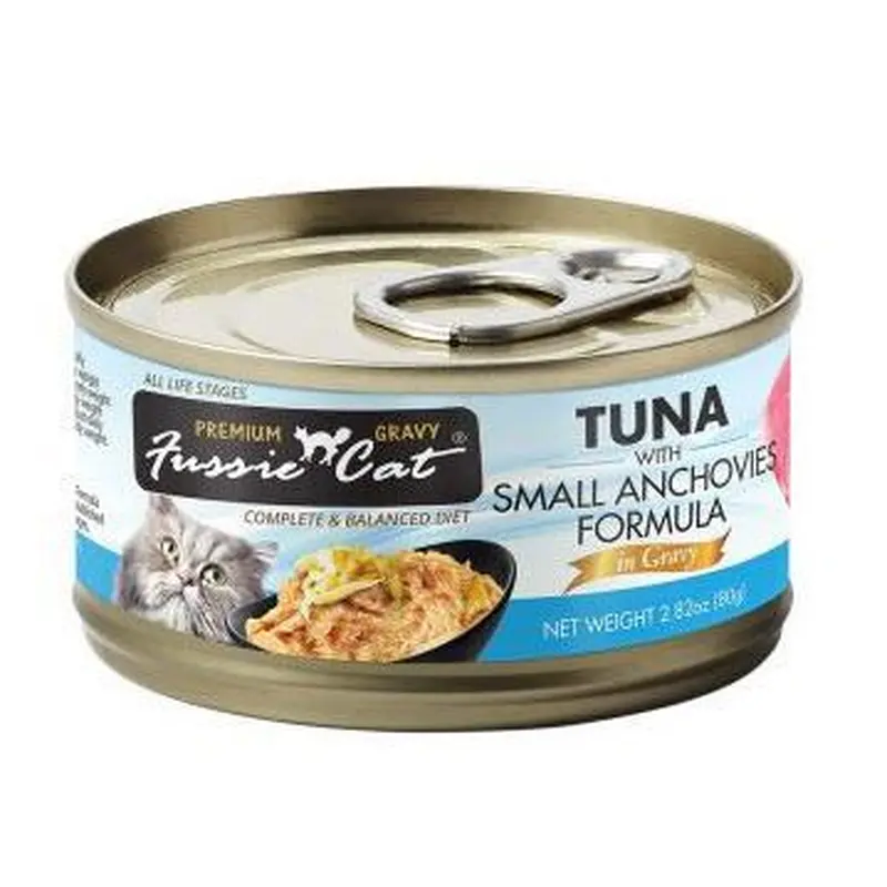 Fussie Cat Premium Tuna w/Small Anchovies in Gravy Cat Food 2.82oz Can
