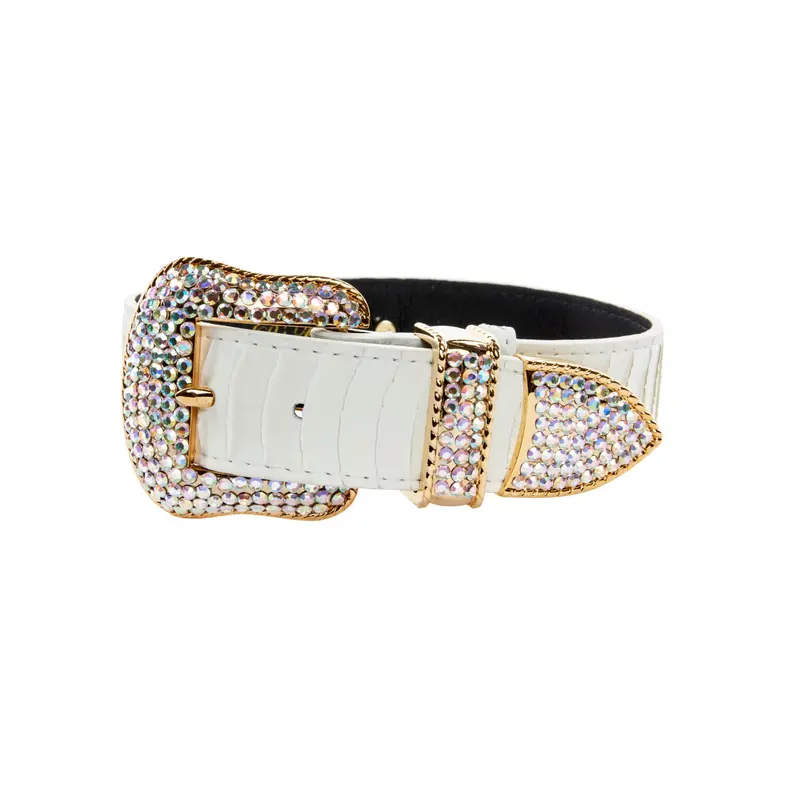Matte White Snake Collar With Gold Swarovski Crystal Hardware Collar