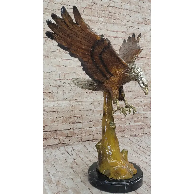 Multi Color Patina American Bald Eagle Bronze Sculpture Marble Base 32" x 26"