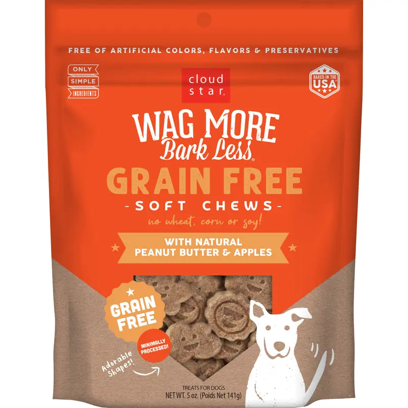 Cloud Star Wag More Bark Less Soft Chews Grain Free Peanut Butter & Apples Dog Treats