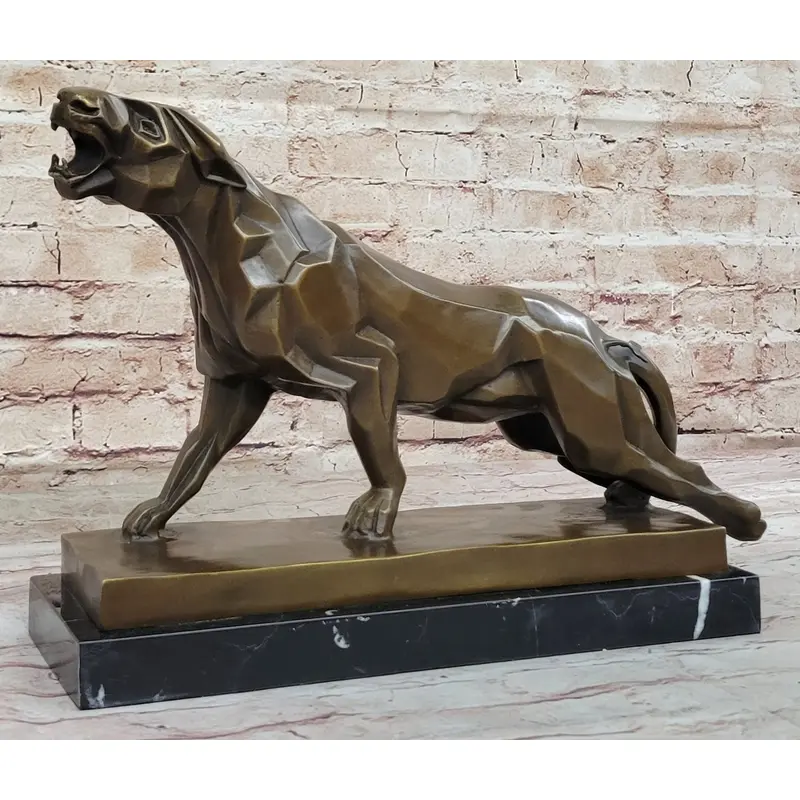 Henry Moore Modern Art Abstract Jaguar Panther Cougar Lion Bronze Sculpture
