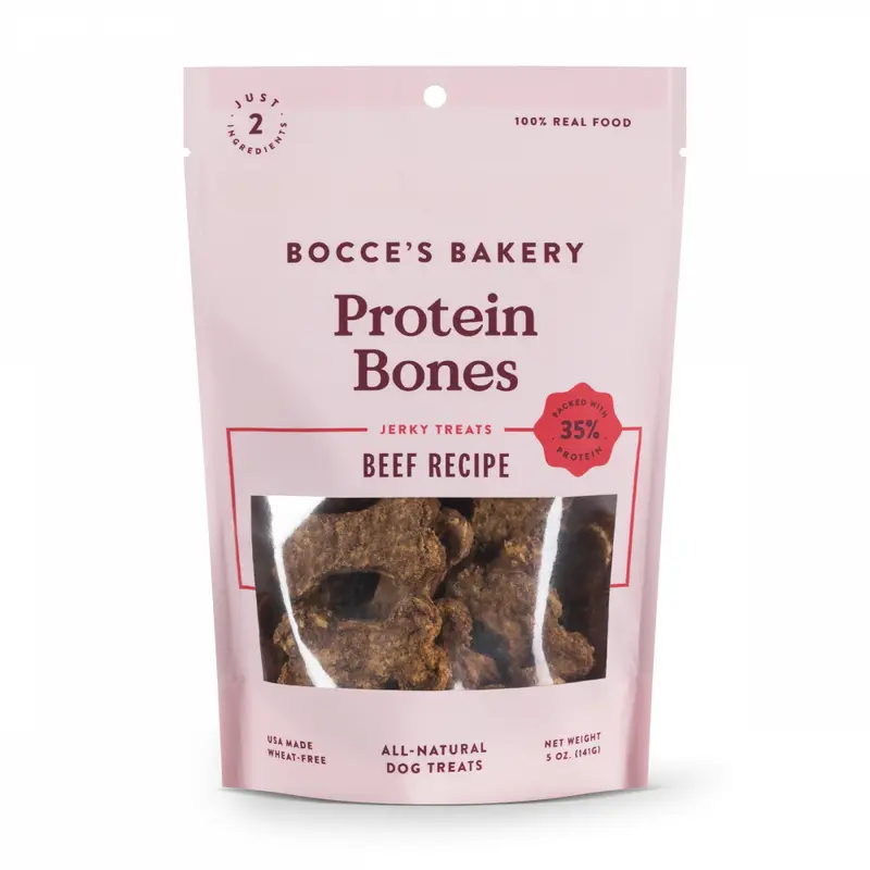 Bocce's Bakery Protein Bones Beef Recipe Jerky Dog Treats